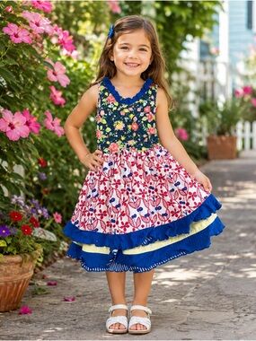 Matilda Jane Girls Size 4 Floral Dress NWOT Discontinued Print Boutique Ruffle